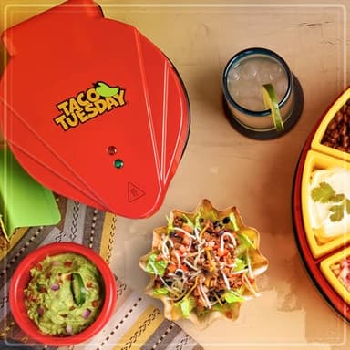 Nostalgia Taco Tuesday Tortilla Bowl Maker For Baked Taco Bowls, Tostadas, Salads, Dips, Appetizers, and Desserts, 8 to 10 Inch Tortillas, Red - Image 5