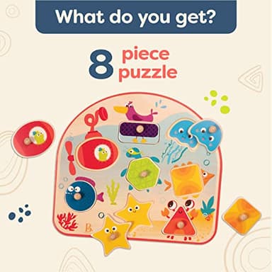 B. toys – Sea Treasures – Wooden Peg Puzzle – Sea Animals Puzzle – Ocean Peg Puzzle for Toddlers, Kids – 8 Chunky Pieces – 18+ Months - Image 5