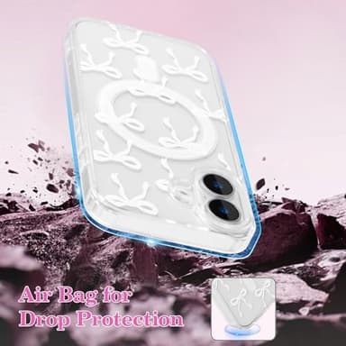 UEEBAI Magnetic for iPhone 16 Case, Bow Case Compatible with MagSafe, Wireless Slim Clear Ribbon Aesthetic Phone Cover Anti-Yellowing Shockproof Protective Cover for Women Girl - White - Image 5