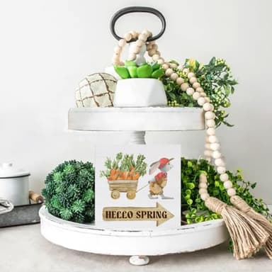 Spring Decor - Spring Sign Decorations Hello Spring Wood Block Plaque Sign Farmhouse Home Desk Table (5 x 5 Inches) - Image 7