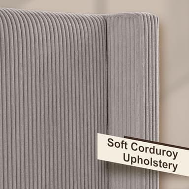 HOWE King Size Upholstered Platform Bed Frame, Wingback Bed with 50.8" Headboard, Corduroy/Solid Wood Leg/No Box Spring Needed/Noise Free/Taupe - Image 4