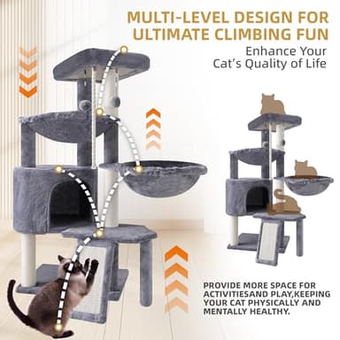 Xin Three Layer Cat Tree with Cat Condo and Two Hammocks,Grey - Image 6