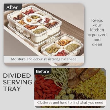 Dunruz Snackle Box Container,Portable Snack Box 8 Compartment Divided Serving Tray with Lid and Handle,Clear Storage Organizer for Fruit Candy Nuts Veggie-Perfect for Road Travel Party（1 Pack） - Image 5