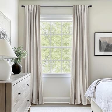 INOVADAY 100% Blackout Curtains for Bedroom, Black Out Curtains 84 Inch Long, Clip Rings Linen Blackout Drapes, Thermal Insulated Room Darkening for Living Room, 2 Panels - Beige,W50xL84 - Image 6