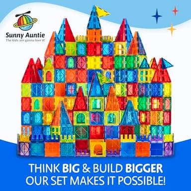 SUNNY AUNTIE Magnetic Tiles 125 PCS+ Bonus Zippered CASE, Kids Toy for 3 4 5 6 7 8 Year Old Boys & Girls, Magnetic Tiles Building Set, Great Gift for Kids Aged 3-8, XL Set - Image 3