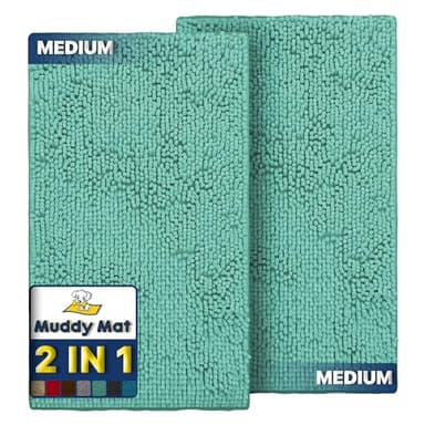 Muddy Mat® 2-Piece Seafoam Green Medium 30"X19" AS-SEEN-ON-TV Highly Absorbent Microfiber Door Mat, Bath Mat and Pet Rug, Non Slip Thick Washable, Soft Chenille for Kitchen Bedroom Indoor and Outdoor - Image 1