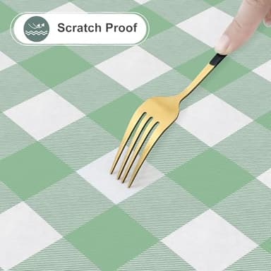 misaya Square Waterproof Vinyl Table Cloth, Buffalo Flannel Backed Tablecloth, Wipeable Plastic Table Cover for Dinner, Kitchen, Outdoor (54" x 54", Sage Green and White) - Image 4