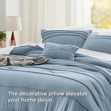 Bedsure Twin Comforter Set - 3 Pieces Pinch Pleat Bed Set, Light Blue Boho Bedding for All Season, 1 Soft Comforter, 1 Pillowcase, 1 Decorative Pillow - Image 5