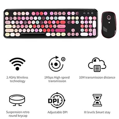 FOPETT Keyboard and Mouse Sets, Wireless, Reliable 2.4 GHz Connectivity for PC,Laptop,Smart TV and More (Black Colorful) - Image 3