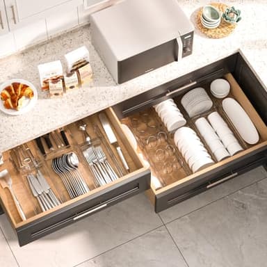 HiYZ Expandable Drawer Dividers - 12.6-22.8'' Adjustable Drawers Organizers for Kitchen Utensils, Drawer Separators in Bedroom, Dresser, Office, Bathroom, Fridge, 12 Pack Long Dividers-Clear - Image 5