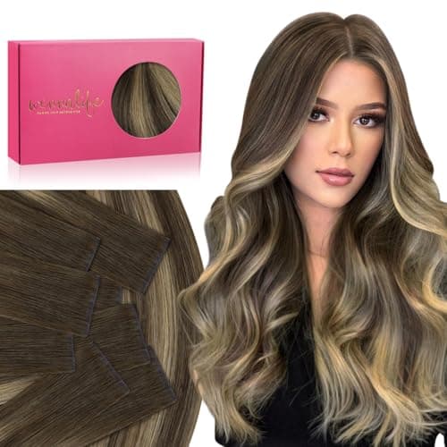 WENNALIFE Invisi Edge Tape in Hair Extensions Human Hair, 20 Inch 50g 20pcs Balayage Chocolate Brown to Caramel Blonde Invisible Luxury Remy Hair Extensions Natural Seamless Injected Tape Ins Straight - Image 1