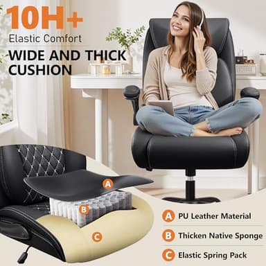 BESTFAIR Office Chair,Ergonomic Office Chair with Lumbar Support for Lower Back Pain Relief, Executive Leather Chair with Padded Flip-up Arms, Wheels and Adjustable Armrests, Black - Image 7