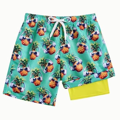 swimsobo Boys Swim Trunks Size 14-16 Years Kids with Compression Liner Shorts Swimming Boardshorts Hawaiian Pineapple Swimsuit - Image 1