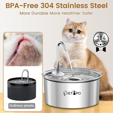Petlipo Stainless Steel Cat Water Fountain, 3.2L/108oz Cat Fountain for Drinking, Pet Water Fountain for Cats Indoor, BPA-Free Cat Water Dispenser with 2 Flow Modes, kitty Spout Fountain for Cats Dogs - Image 4