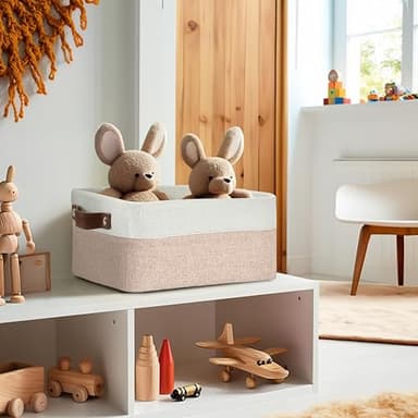 DECOMOMO Small Storage Basket, Closet Storage Bins, Baskets for Organizing Shelves (Beige & White, Small - 6 Pack) - Image 2