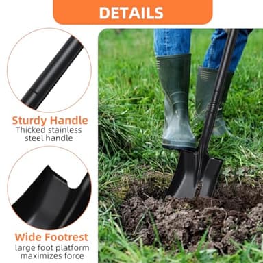 Small Square Shovel for Digging with Metal Handle, 43.3 Inch Heavy Duty Small Shovel, Trench Shovels Ideal for Digging Gardening Trenching Camping Planting Transferring, Black - Image 2