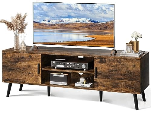 SUPERJARE TV Stand for 55 Inch TV, Entertainment Center with Adjustable Shelf, 2 Cabinets, TV Console Table, Media Console, Solid Wood Feet, Cord Holes, for Living Room, Bedroom, Rustic Brown - Image 1