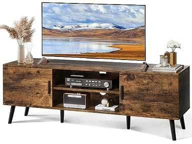 SUPERJARE TV Stand for 55 Inch TV, Entertainment Center with Adjustable Shelf, 2 Cabinets, TV Console Table, Media Console, Solid Wood Feet, Cord Holes, for Living Room, Bedroom, Rustic Brown - Image 1