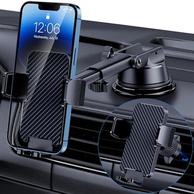 Phone Holder Car [Military Grade Suction Ultra Strong Base] Cell Phone Car Holder 3 in 1 Dashboard Windshield Air Vent Hands-Free for Garmin GPS iPhone Android - Image 1