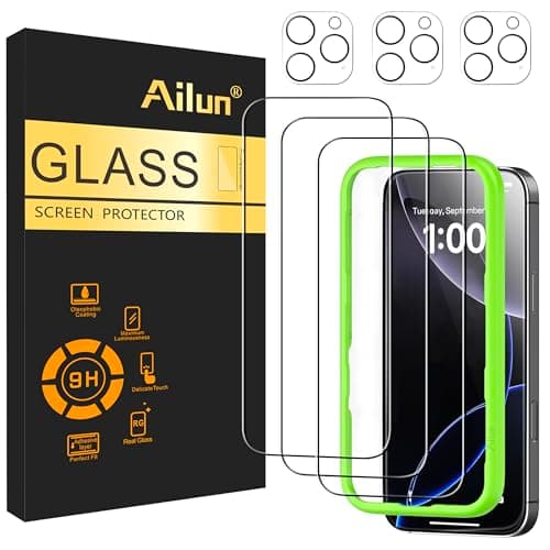 Ailun 3 Pack Screen Protector for iPhone 16 Pro [6.3 inch] + 3 Pack Camera Lens Protector with Installation Frame,Case Friendly Tempered Glass Film,[9H Hardness] - HD - Image 1
