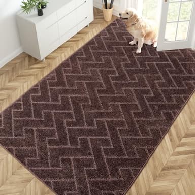 PURRUGS Easy Care Area Rug 4.5ft x 7ft, Non-Slip Machine Washable Entry Rug, Dog Door Mat, Stain Resistant Accent Rug for Hallway, Bedroom, Living Room and Mudroom, Brown - Image 1