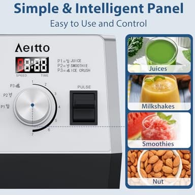 Aeitto Blenders for Kitchen with 68Oz. Large Capacity, 1800W Max Power Smoothie Blender, 3 Preset Programs & 7 Speeds, Professional Countertop Blender for Smoothies, Ice Crush, Frozen Drinks, Silver - Image 5