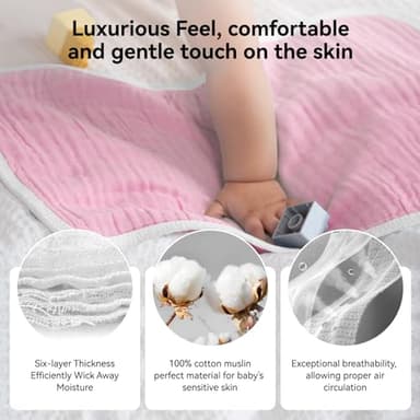 Synrroe Burp Cloths Large, Muslin Burp Cloths for Baby Girls, Pack of 10 Extra Absorbent and Soft Muslin, 6 Layers 20 by 10 Inches 100% Cotton (Pink-Purple 10 Pack) - Image 6