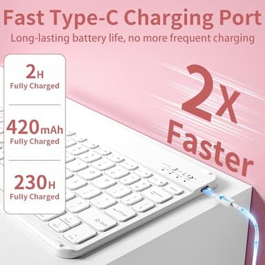 BQDIYOO Keyboard Case for iPad 9th/8th/7th Generation(2021/2020/2019), 10.2 inch iPad 9/8/7 Case with Keyboard, Auto Wake Sleep Cover with Pencil Holder, Pink - Image 3