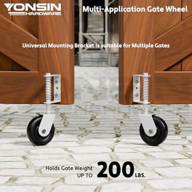 YONSIN 4.3" Heavy Duty Spring Loaded Caster with Bearing, Drag Wheels with 360 Swivel for Wooden Gate, Metal Tube, Anti Sag Kit, 200 Lbs Capacity, 2 Pcs, White - Image 5