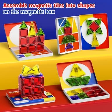 WMXDU Mini Magnetic Tiles with Iron Case, Magnetic Building Toys Kid's Travel Essential Portable Creativity On-The-Go Magnet Blocks STEM Travel Toys for Toddler Boys Girls Ages 3+, 26-Piece - Image 7