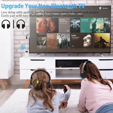 1Mii Airplane Bluetooth 5.3 Adapter for 2 Wireless Headphones, Support AD/LL/HD, 3.5mm AUX Bluetooth Audio Transmitter for TV/PC/Airplane/Gym, 25H Playtime, Essential for Airplane Travel - Image 2