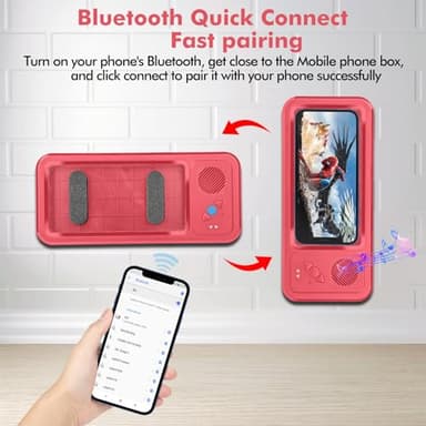 Fanlory Shower Phone Holder with Wireless Bluetooth Speaker, Waterproof 480 Rotation Viewable Shower Phone Stand Case Mount Speakers for Bathroom Wall Mirro for 4"- 6.8" Cell Phones - Image 2