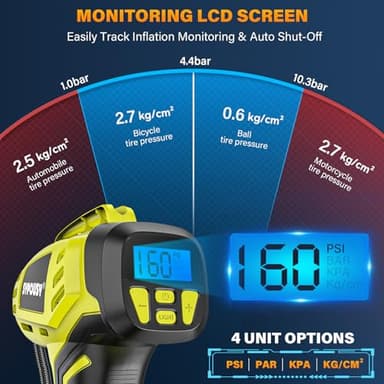 Cordless Tire Inflator Air Compressor, Portable Air Tire Pump,Faster Tire Inflator with 20V Rechargeable Battery,Dual Power Supply Modes,Air Pump for Car Tires,E-Bike etc. (Apple Green 2) - Image 4