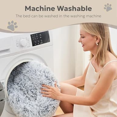 OlaPhum Calming Dog Bed for Medium Size Dogs, Anti-Anxiety Donut Medium Pet Bed Washable, Anti-Slip Round Fluffy Plush Faux Fur Puppy Bed, Fits up to 45 lbs Pets (Dark Grey, 30") - Image 8