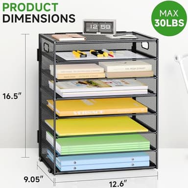 Biciyarn 8 Tier Paper Organizer with Handle, Metal Mesh Desk File Organizer, Large Capacity Desk Organizers Paper Letter Tray Desktop Document Sorter for Office, Home or School - Black - Image 3