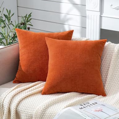 GAWAMAY Decorative Chenille Throw Pillow Covers 24x24 Inch Pack of 2, Soft Square Couch Pillow Cover for Sofa Cushion Living Room Bedroom Solid Dyed Pillowcases Burnt Orange 60x60cm (ONLY Covers) - Image 7