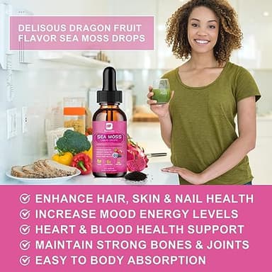 B BEWORTHS Sea Moss Liquid Drops - Organic Black Seed Oil Irish Sea Moss Gel with Burdock Root, Bladderwrack, Elderberry, Vitamin C, D3, 6X Stronger Seamoss Gel for Digestive, Hair Health - Vegan - Image 4