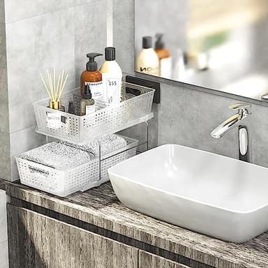 Simple Houseware 2 Tier Bathroom Organizer Tray Pull-Out Sliding Drawer/Under-Sink Storage, Clear - Image 6