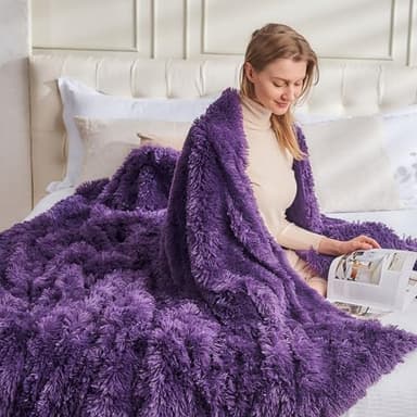 GONAAP Fuzzy Faux Fur Throw Blanket Queen Size Purple Super Soft Cozy Plush Fuzzy Shaggy Blanket for Couch Sofa Bed (Purple, Queen(90"x90")) - Image 3