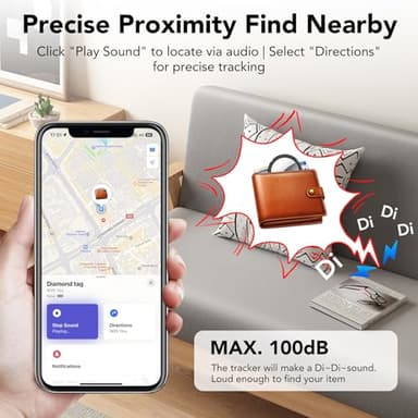 QCOQ Air Tracker Tags-4 Pack Black | Bluetooth Tracker Work with Apple Find My (iOS Only), Smart Tag with Protective Case/Keychain/Lanyard, Item Finder for Luggage/Key/Suitcase, Replaceable Battery - Image 5