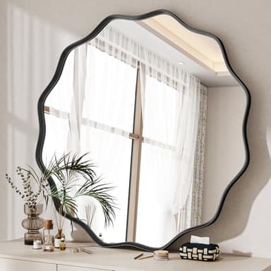 VETROVUE Round Wavy Mirror, 30 Inch Metal Frame Circle Mirror, Round Wall Mounted for Entryway, Bathroom, Vanity, Living Room, Black - Image 2