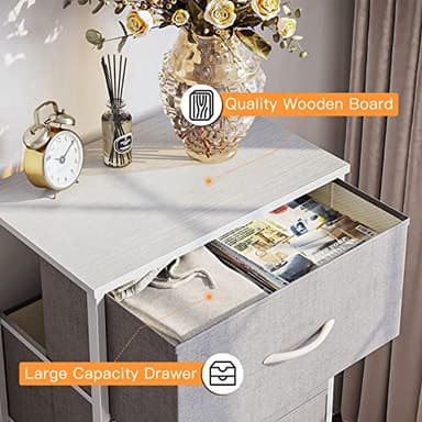 ODK Dresser for Bedroom with 4 Storage Drawers, Small Dresser Chest of Fabric Drawers with Sturdy Steel Frame, Wood Top, Light Grey - Image 5