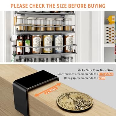 Over The Door Pantry Organizer, 9-Tier Over The Door Organizer with Adjustable Baskets, Metal Hanging Spice Rack for Pantry Organizers and Storage, Suitable for Kitchen Laundry Room & Bathroom, Black - Image 4