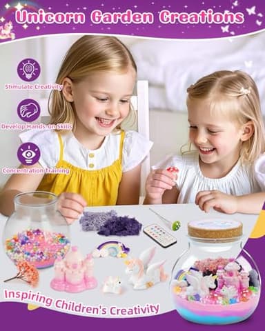 Light-Up Unicorn Terrarium Kit for Kids, DIY Arts & Crafts Gift for Girls Ages 4 5 6 7 8-12 Year Old, LED Night Light with Remote, Best Birthday Easter Unicorn Toys Gifts for Girls Kid - Image 3