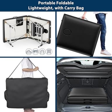 Brelley Massage Table Portable, 2-Fold Lash Bed with Side Pocket, Adjustable Height, Sturdy Aluminum Frame, Esthetician Spa Facial Bed, Tattoo Bed with Face Cradle & Carrying Bag, Black - Image 4