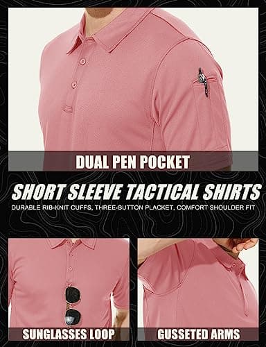 MAGCOMSEN Polo Shirts for Men T Shirts Golf Shirts Pique Short Sleeve Combat Shirt Tactical Shirt Grey Pink XXL - Image 5