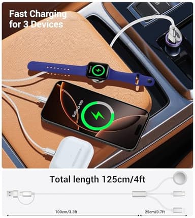 Temdan for Travel Vacation Essentials,3 in 2 USB C Cable for Apple Watch Charger/iPhone 17 Charger/Lightning,Multi Charging Cable Cord,Camping Essentials,Designed for iWatch &iPhone 16-12-4FT White - Image 4