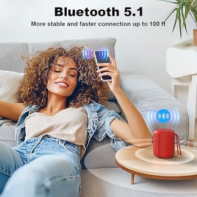 Bobtot Portable Speaker Bluetooth, IPX6 Shower Speaker Waterproof, 25H Playing Time, Loud and Stereo Sound with Bass, Dual Pairing for Party, Camping, Travel, Red - Image 4