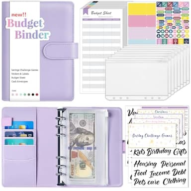 Sooez Budget Binder with Money Saving Challenge, Money Saving Binder with Cash Envelopes, Expense Sheets, Challenge Tracker & Category Labels, Envelope Savings Challenges Book for Home Office School - Image 1