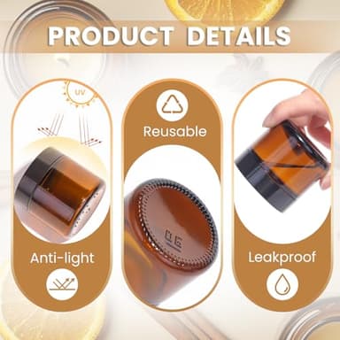 UPBUD 2oz Amber Glass Jars with Lids - 40 Pack Leakproof Small Cosmetic Containers with Inner Liners, Wide-Round Smooth Mouth, Sealable for Creams, Lotions, Essential Oils, Body Butter, Travel Samples - Image 4